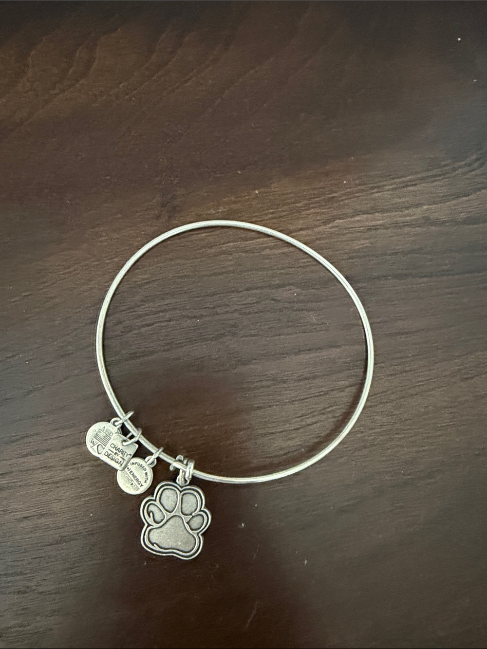 Alex and Ani Silver Paw Print Charm Bangle Bracelet
